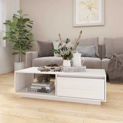 vidaXL Konferenčný stolík biely 110x50x33,5 cm borovicový masív