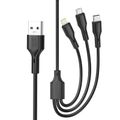 XO kábel NB230 3v1 USB - Lightning + USB-C + microUSB 1,0m 2,4A čierny