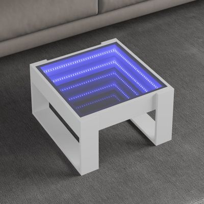 vidaXL Konferenčný stolík s nekonečnými LED biely 50x53x30 cm