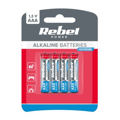 Batéria AAA (R03) alkalická REBEL EXTREME Alkaline Power 4ks / blister BAT0096B