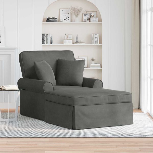 vidaXL Pufa s sukňou s vankúšom 3 pcs Tmavo šedá Kordúrová tkanina