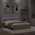 vidaXL Posteľný rám s čelom a LED dub sonoma 150x200 cm