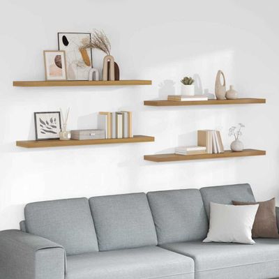 vidaXL Stenná polica 4 pcs Hnedá 120 x 23,5 x 4 cm Kompozitné drevo