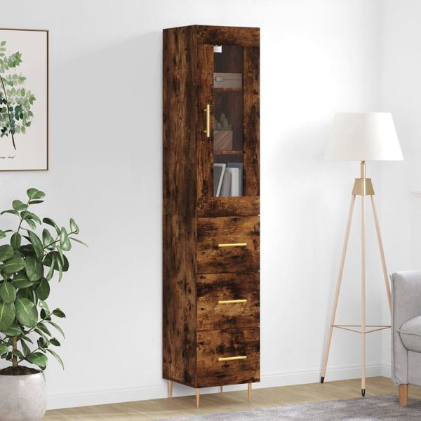 vidaXL Vysoká skrinka dymový dub 34,5x34x180 cm spracované drevo