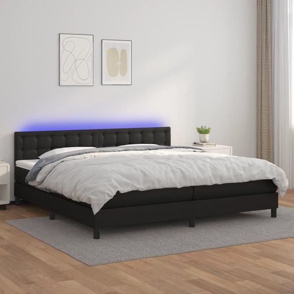 vidaXL Boxspring posteľ s matracom a LED čierna 200x200 cm umelá koža