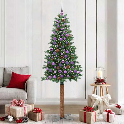 vidaXL Úzky vianočný stromček s 300 LED-i so stojanom Zelená 210 cm