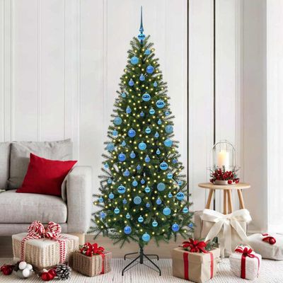 vidaXL Umelý vianočný stromček s 300 LED-i Zelená 180 cm PE a PVC