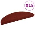 vidaXL Schodové rohože, samolepiace, 15 ks, 56x17x3 cm, bordovo červené, polkruhové