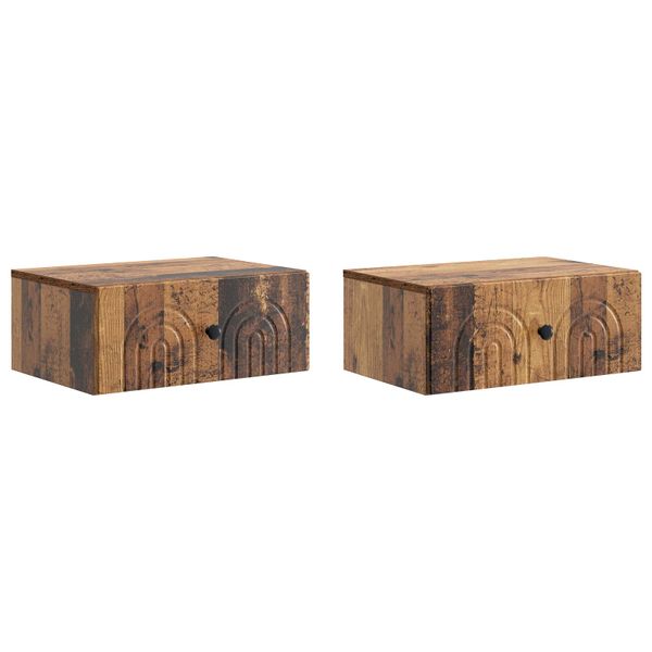 vidaXL Nástenná nočná skrinka 2 pcs Staré drevo 49 x 34,5 x 20 cm