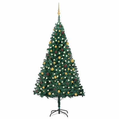 vidaXL Osvetlený umelý vianočný stromček s guľami, zelený 240 cm