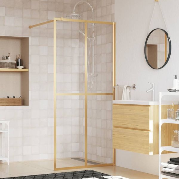 vidaXL Sprchová zástena s priehľadným ESG sklom, zlatá 90x195 cm