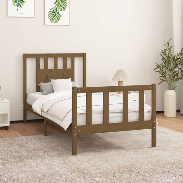 vidaXL Posteľný rám s čelom medovohnedý masívna borovica 90x200 cm