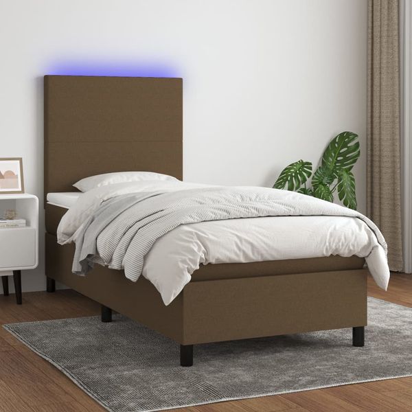 vidaXL Posteľ boxsping s matracom a LED tmavohnedá 80x200 cm látka