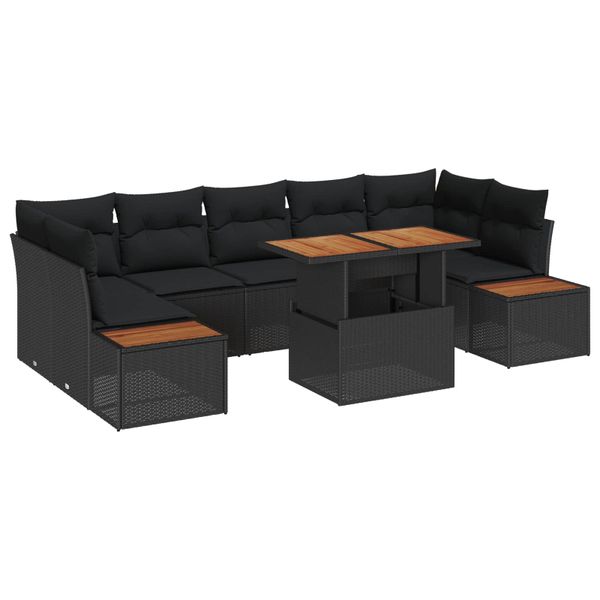 vidaXL Záhradný jedálenský set s vankúšom 8 pcs Čierna a Hnedá