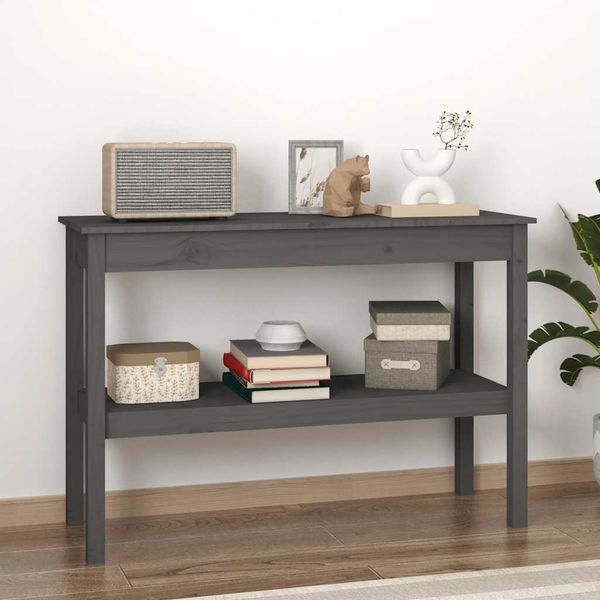 vidaXL Konzolový stolík sivý 110x40x75 cm masívne borovicové drevo