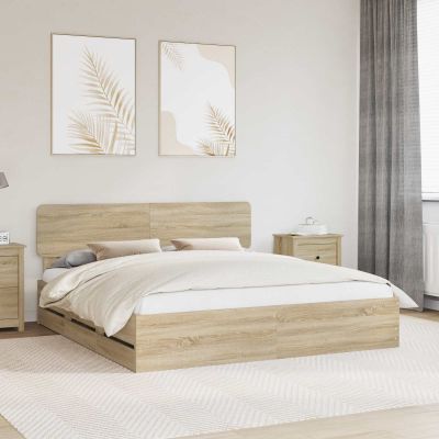 vidaXL Rám postele Sonoma dub 200 x 200 cm Konštruované drevo