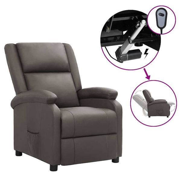 vidaXL Elektrické sklápacie kreslo, sivé, pravá koža