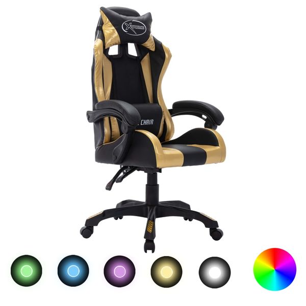 vidaXL Herná stolička s RGB LED svetlami zlato-čierna umelá koža