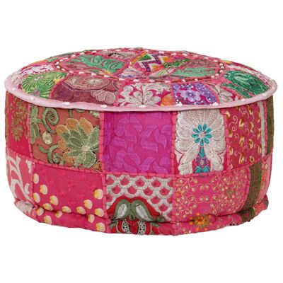 vidaXL Patchwork taburetka z bavlny okrúhla 40x20 cm ružová