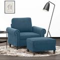 vidaXL Kreslo s podnožkou modré 60 cm zamat