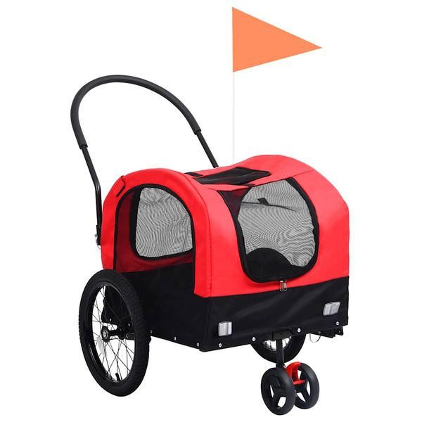 vidaXL Vozík pre domáce zvieratá na bicykel/beh 2-v-1, červeno čierny