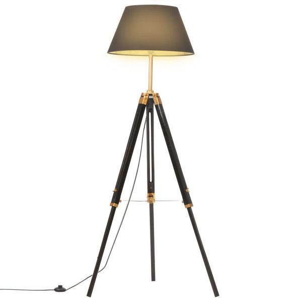vidaXL Lampa na statíve čierna a zlatá 141 cm teakový masív