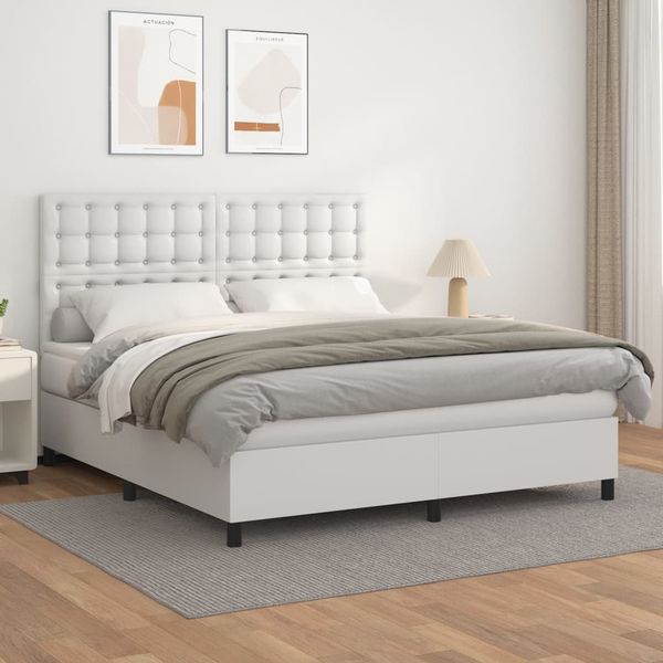 vidaXL Boxspring posteľ s matracom biela 180x200 cm umelá koža