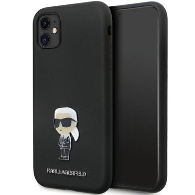 Puzdro Karl Lagerfeld pre iPhone 11 KLHCN61SMHKNPK čierne HC Silicone Ikonik Metal Pin
