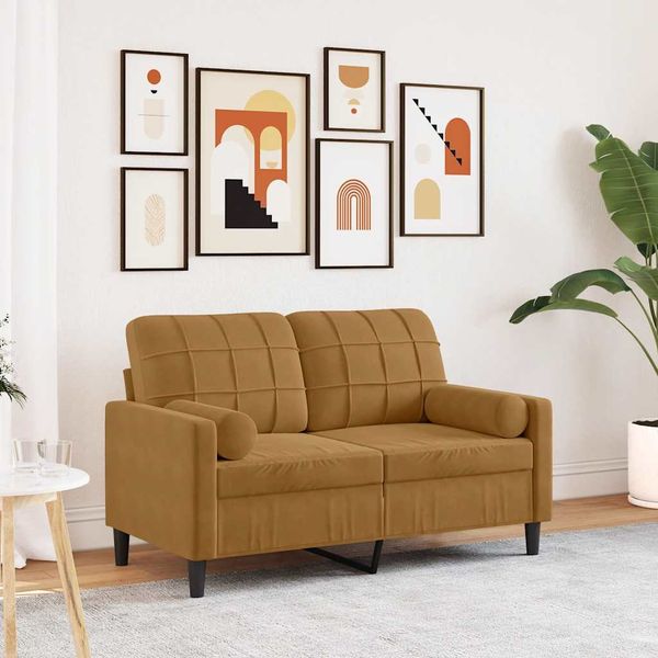 vidaXL 2-miestna pohovka s vankúšmi hnedá 120 cm zamat