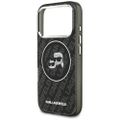 Puzdro Karl Lagerfeld Magsafe IML glitter case s kovovým rámom fotoaparátu a tlačidlami, hlavy Karla a Choupette na opakovanom logu KL pre iPhone 17 Pro čierne