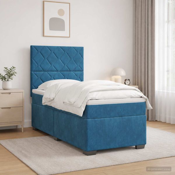 vidaXL Posteľ boxspring s matracom Modrá 100 x 200 cm Zamat