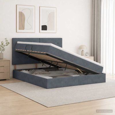 vidaXL Postel s úložným prostorem a matrací Tmavosivá 140 x 190 cm
