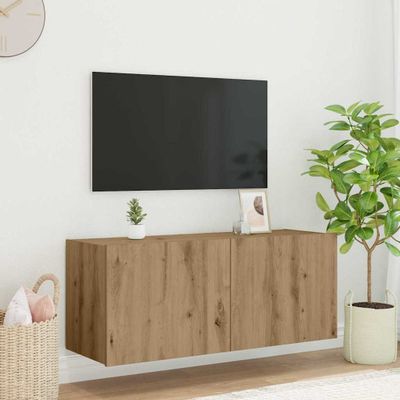 vidaXL TV nástenná skriňa s LED Remeselný dub 100 x 35 x 41 cm