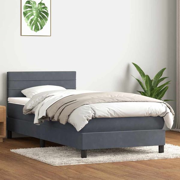vidaXL Posteľný rám boxspring s matracom tmavosivý 90x220 cm zamat