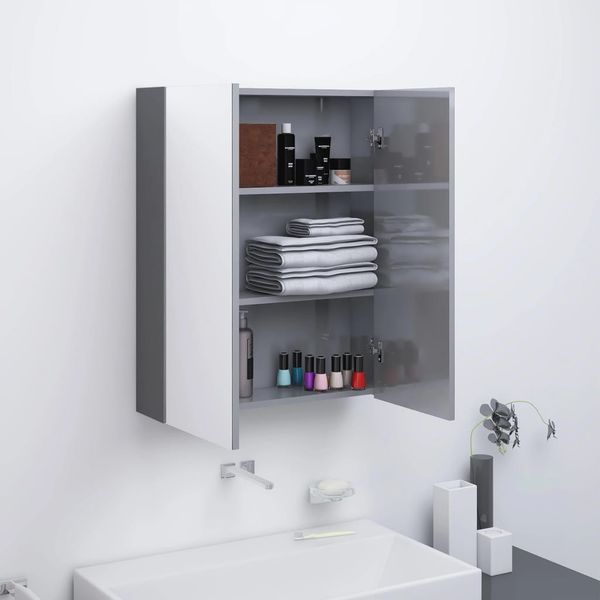 vidaXL Kúpeľňová zrkadlová skrinka 60x15x75 cm MDF lesklá sivá