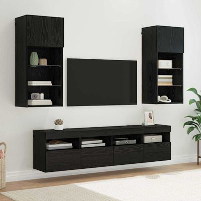 vidaXL TV nástenné jednotky s LED 5 pcs Čierny dub 40,5 x 30 x 90 cm