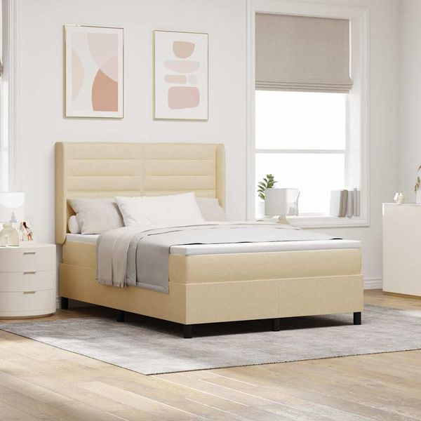 vidaXL Posteľ s pružinovým rámom s matracmi Krémová 200 x 160 cm látka