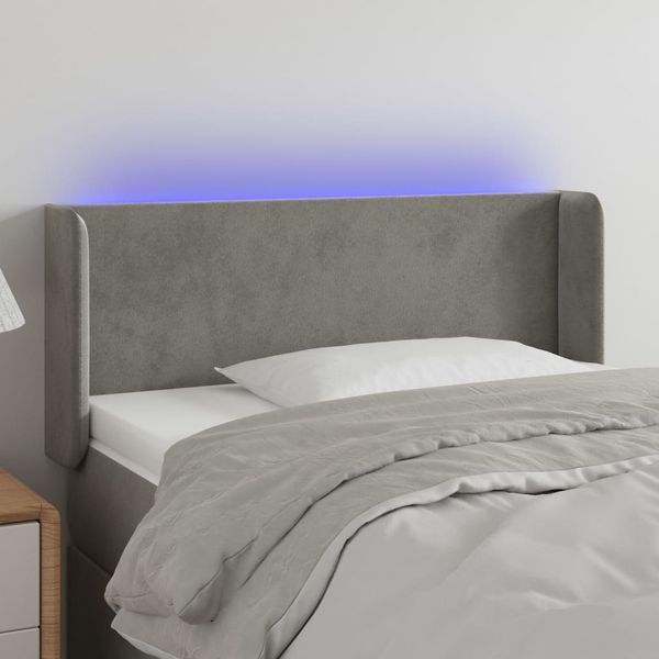 vidaXL Čelo postele s LED bledosivé 93x16x78/88 cm zamat