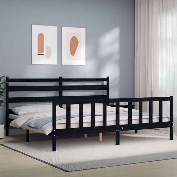 vidaXL Rám postele s čelom čierny 180x200 cm masívne drevo