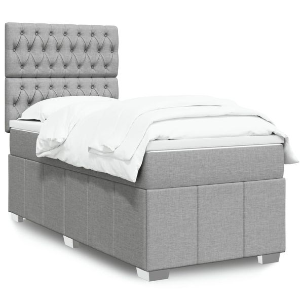 vidaXL Posteľný rám boxsping s matracom bledosivý 90x190 cm látka