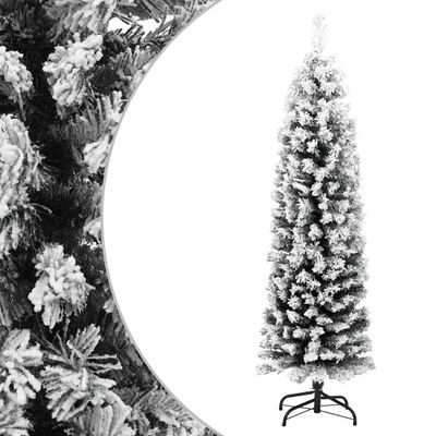 vidaXL Úzky umelý vianočný stromček, zasnežený, zelený 150 cm, PVC