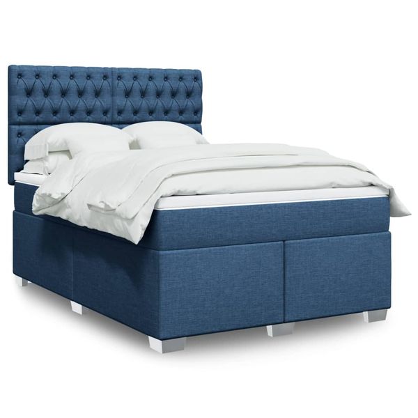 vidaXL Posteľný rám boxspring s matracom modrý 160x200 cm látka