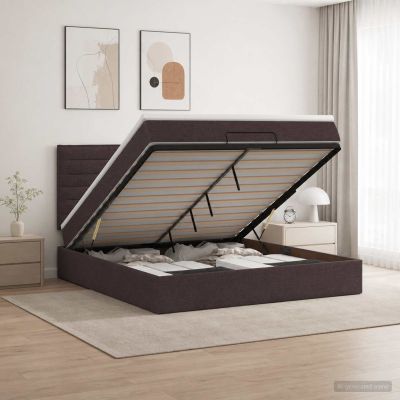 vidaXL Ottoman posteľ s matracom a LED Tmavohnedá 140 x 200 cm Látka