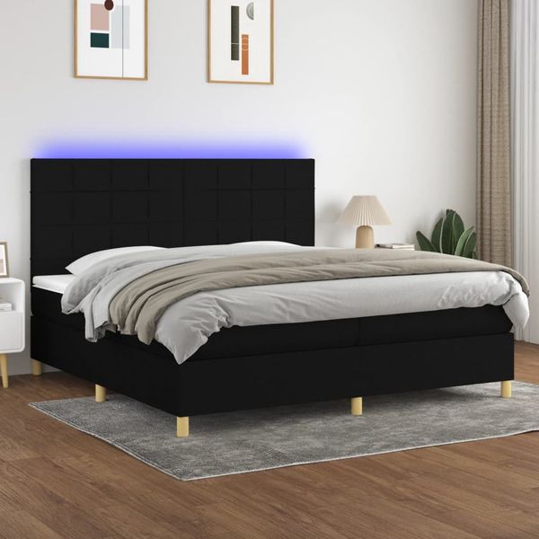 vidaXL Posteľ boxsping s matracom a LED čierna 200x200 cm látka