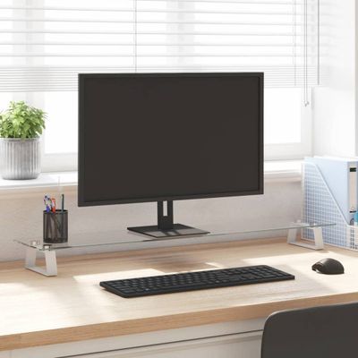 vidaXL Stojan na monitor biely 100x20x8 cm tvrdené sklo a kov