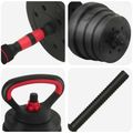 vidaXL 4-v-1 set činkových tyčí a kettlebellov 30 kg Čierna a červená