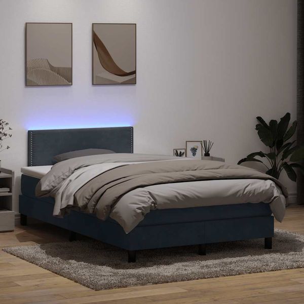 vidaXL Posteľný rám boxspring s matracom a LED tmavosivý 120x220 cm zamat