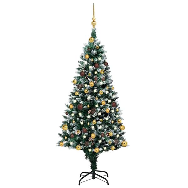 vidaXL Umelý vianočný stromček s LED a setom gulí a šiškami 150 cm