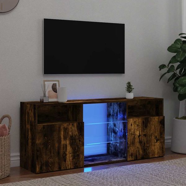 vidaXL TV skrinka s LED svetlami dymový dub 120x30x50 cm