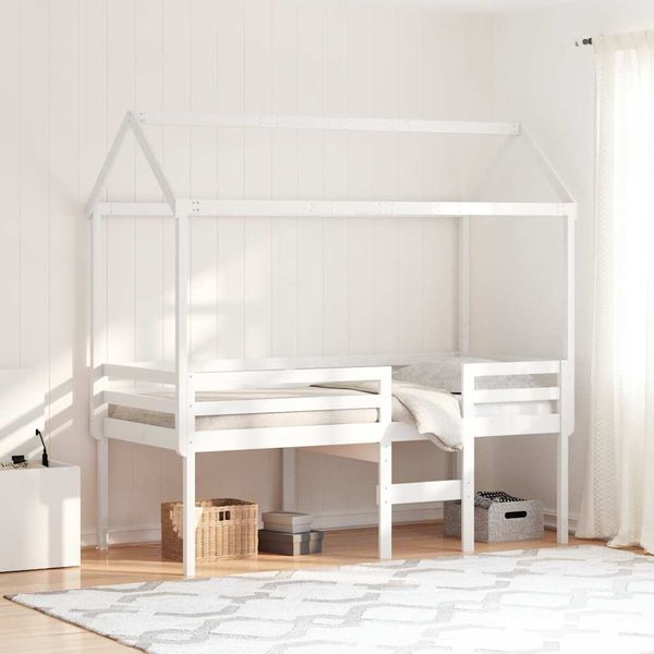 vidaXL Vysoká posteľ so strechou biela 75x190 cm borovicový masív